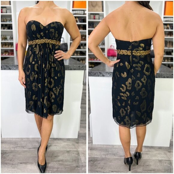 Marchesa Notte Black Gold Strapless Dress $695